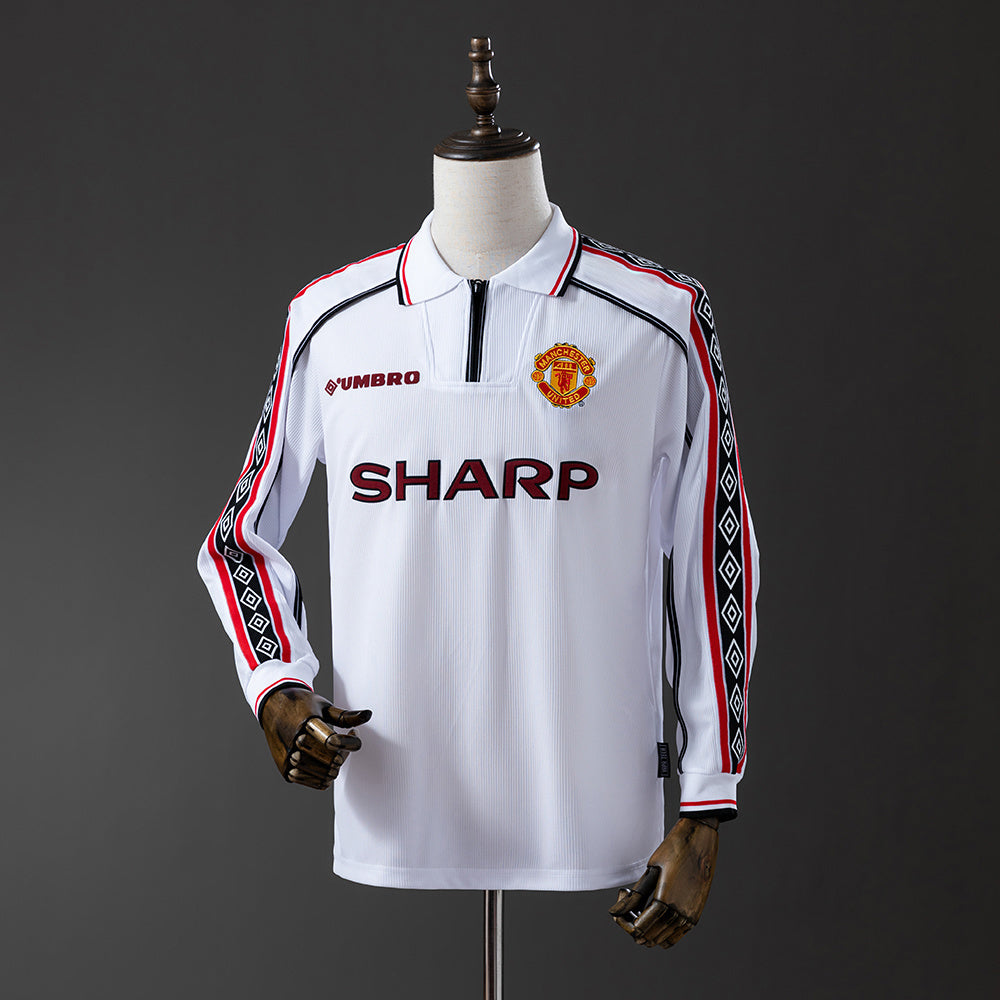 Man United Jersey 1998-99 Home White Retro Kit Long Sleeves
