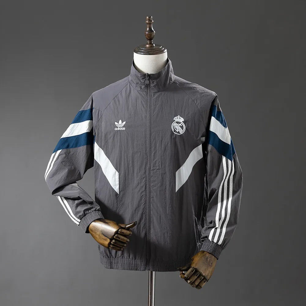 Real Madrid Windbreaker 2025/26 Grey Football Kit - PalmSportss