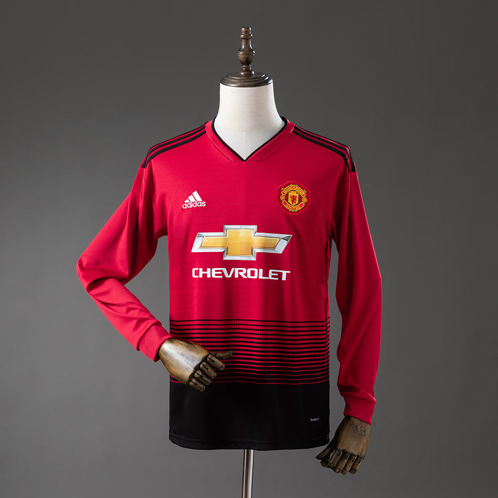 Man United Home Jersey 2018/19 Retro Long Sleeves Football Kit Soccer Shirt