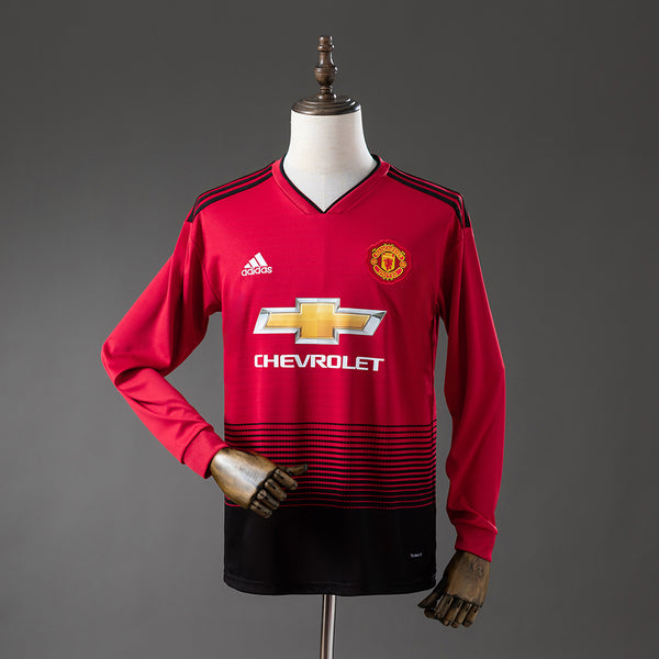 Man United Home Jersey 2018/19 Retro Long Sleeves Football Kit Soccer Shirt