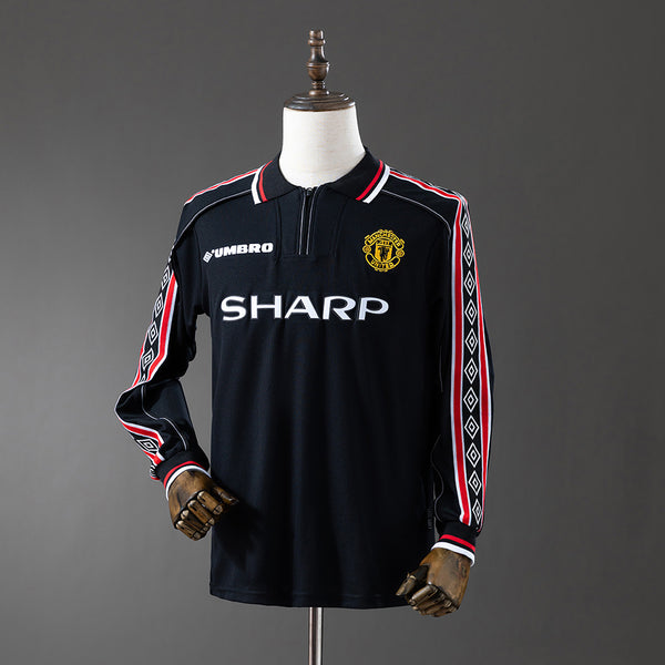 Man United Jersey 1998-99 Home Black Retro Kit Long Sleeves