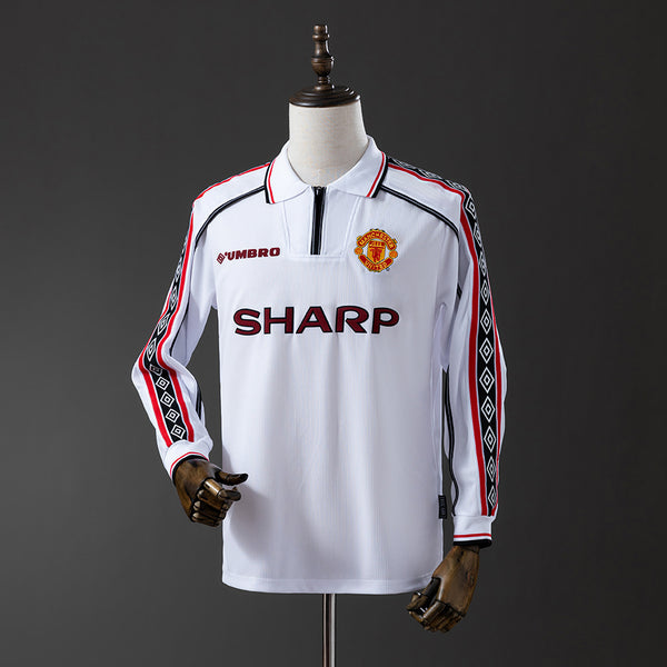 Man United Jersey 1998-99 Home White Retro Kit Long Sleeves