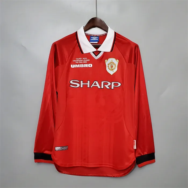 Manchester United Jersey Home Kit 1999/00 Retro Long Sleeves Football Team Soccer Shirt